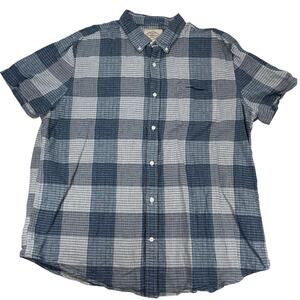 St. John's Bay XXL Blue Plaid Cotton Linen Short Sleeve Button Down Shirt Mens